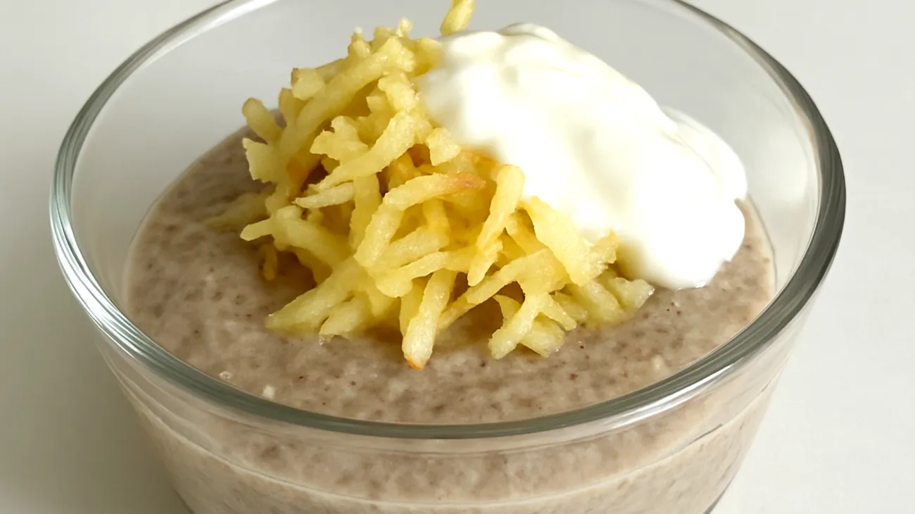 Flohsamenschalen-Pudding mit Kefir und geriebenen Äpfeln"