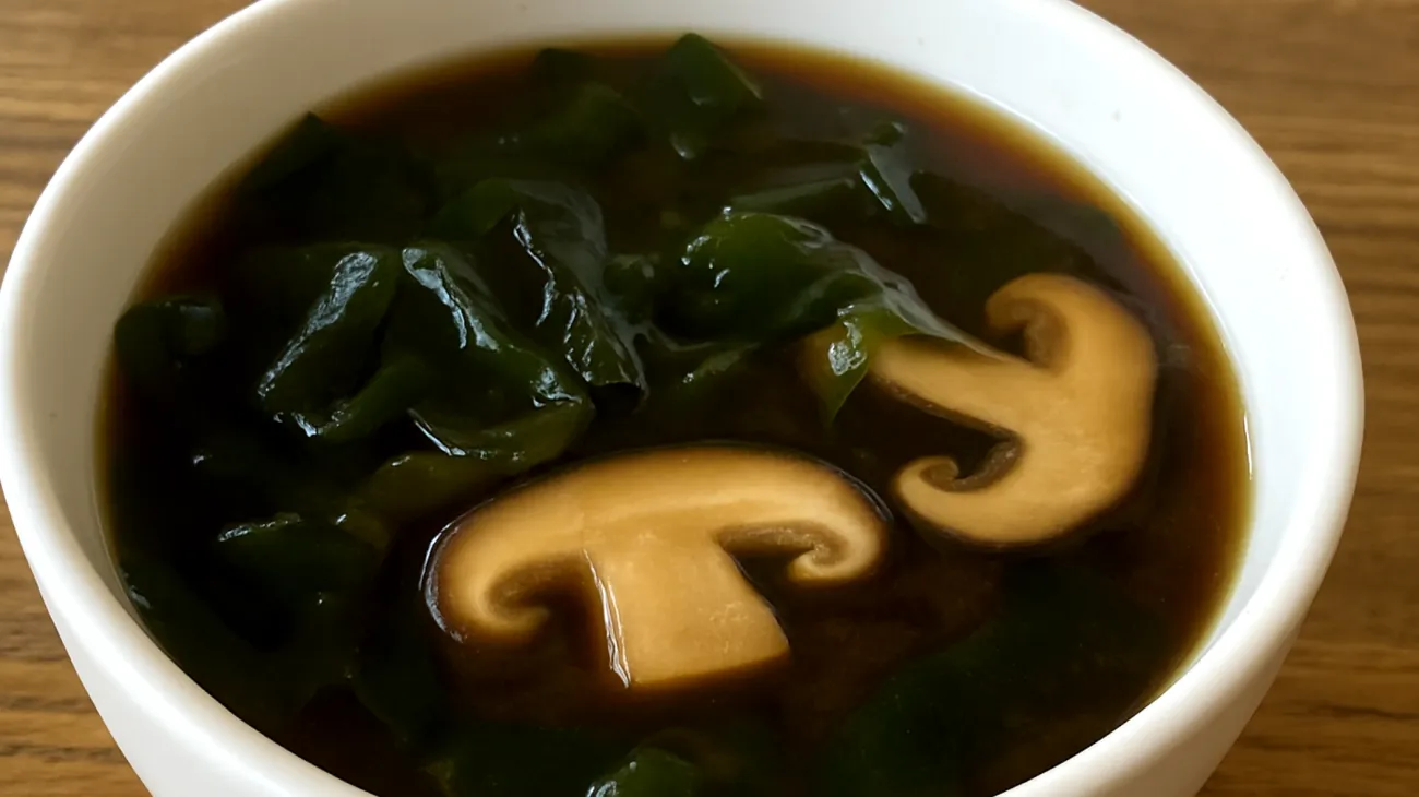 Miso-Suppe mit Wakame-Algen und Shiitake-Pilzen"